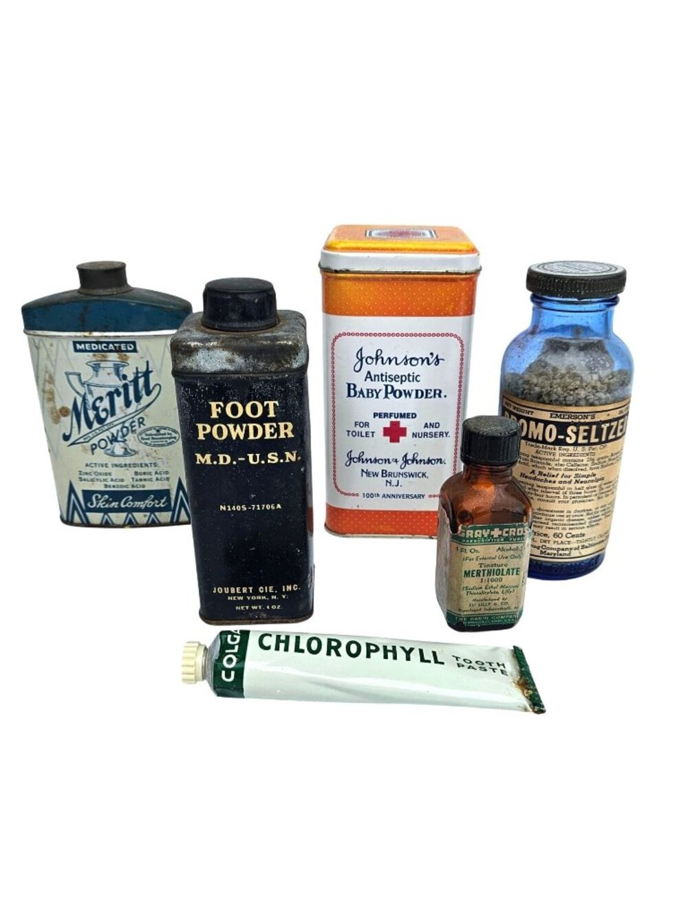 Vintage 1940s 1950s Pharmacy Collection Apothecary Lot Tins Bottles